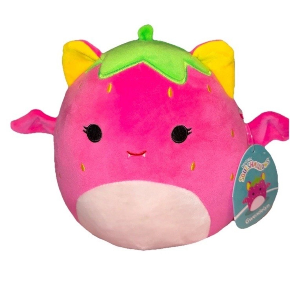 8"‎ *Black Light* Squishmallows Gwendolyn the Strawberry Bat Plush Kellytoy NWT